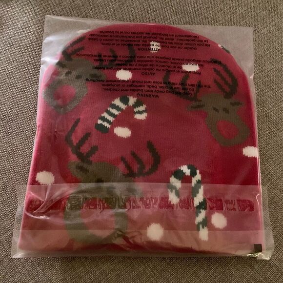 Reindeer Candy Cane Knit Beanie Hat - Picture 5 of 5